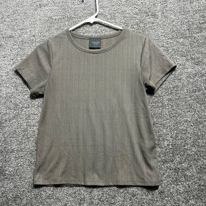 Olivia Rae New York Woman’s Beige Ribbed Fitted Short Sleeve Tee Shirt Medium